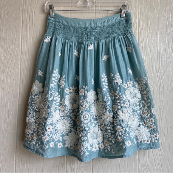 Anthropologie Blue Tassel Embroidered Skirt - Picture 2 of 15